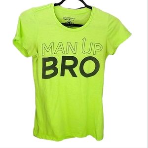 Bluenotes "Man Up Bro" Highlighter Green T-Shirt - Size Small